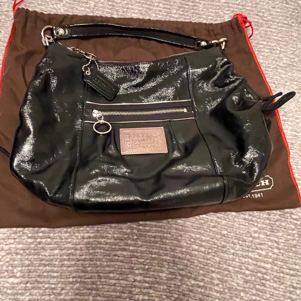 Coach, patent leather shoulder hobo purse